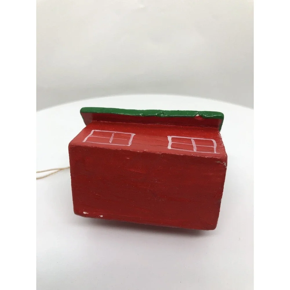 Vintage Wooden Hand Painted Schoolhouse Christmas‎ Ornament 2.5